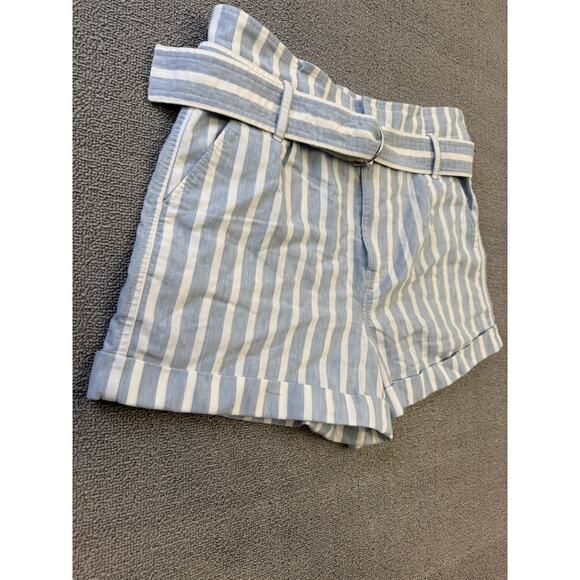 FRAME Women's 6 Casual Linen Blend Shorts Chambray Light Blue Stripe - Picture 9 of 12